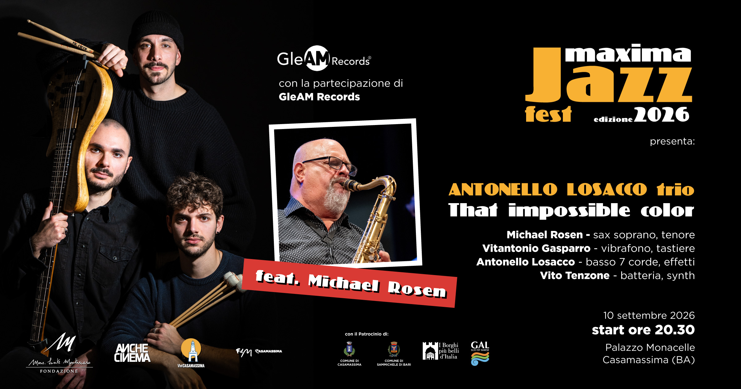 ANTONELLO LOSACCO trio feat. MICHAEL ROSEN presenta THAT IMPOSSIBLE COLOR al MAXIMA JAZZ FEST 2026